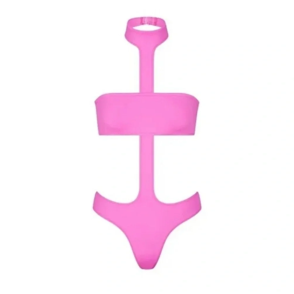 SKIMS NWT MONOKINI PINK CUT OUT HALTER SWIM BIKINI BATHINGSUIT IN TAFFY
